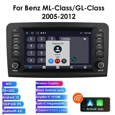 For Mercedes Benz ML GL Class ML320 ML350 Android12 Car GPS Radio Stereo CarPlay • $132.05