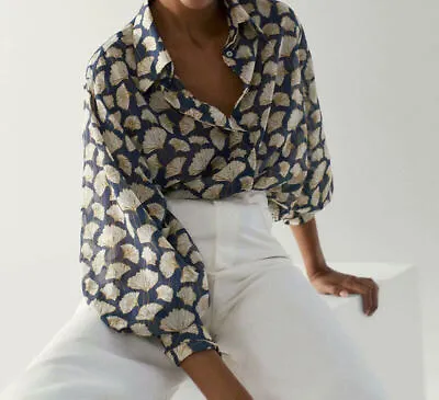 Women's Massimo Dutti Retro Casual Ginkgo Biloba Printing Shirts Tops. • £17.99