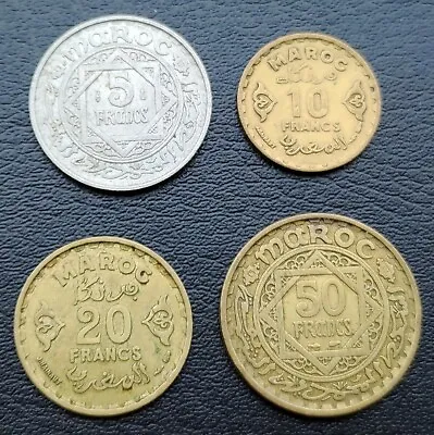 Morocco 5-10-20-50 Francs 1951/1952 Mohammed V Lot 4 Coins • $5.90