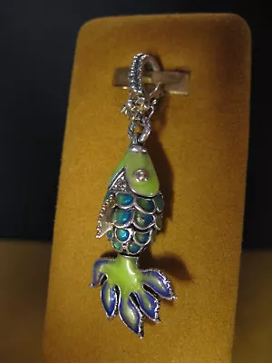 BARBARA BIXBY FISH CHARM PENDANT GREEN ENAMEL TOPAZ GEMSTONE FLOWER SS 18K Gift • $329.99