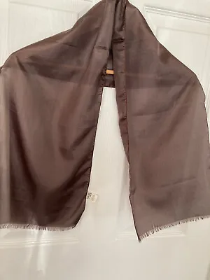 French Vintage 100% Silk Brown  Fringe  Rectangular Scarf Wrap Handkerchief • $15.95