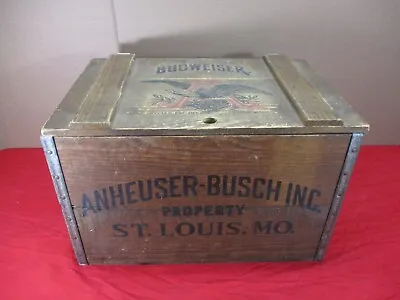 Vintage Anheuser Busch BUDWEISER Beer Hinged Lid Crate Carrier W/ Eagle A Logo • $59.99