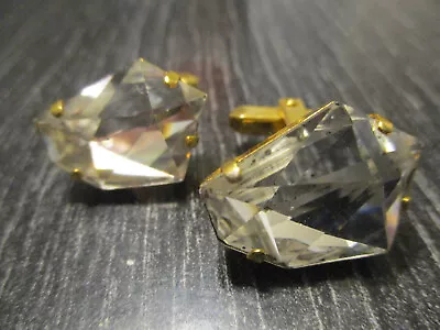 Vintage MidCentury Modern Glitz Bling Huge Diamonte West Germany Gold Cufflinks • $35