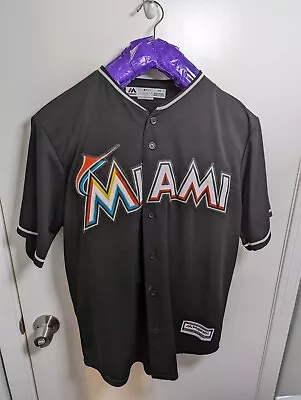 Miami Florida Marlins Men's Size Large Majestic Black Baseball Jersey Sewn MLB • $33.99