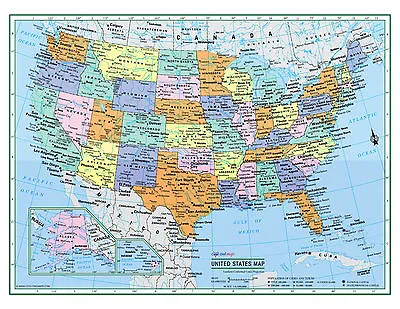 $15.99 • Buy USA United States Wall Map Color Poster 32 X24  - LARGE PRINT Rolled Paper
