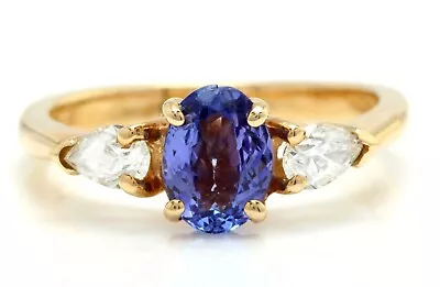 1.45 Carat Natural Tanzanite And Diamonds In 14K Solid Yellow Gold Ring • £799.68