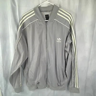 Adidas Jacket Mens Gray Firebird Track Full Zip White 3 Stripe Trefoil Size 2XL • $44.99