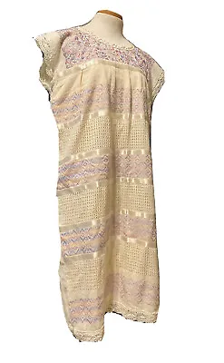 Woven Cotton Mexican Dress Pastel Embroidery Fiesta Wedding MIDI Dress Huipi • $58