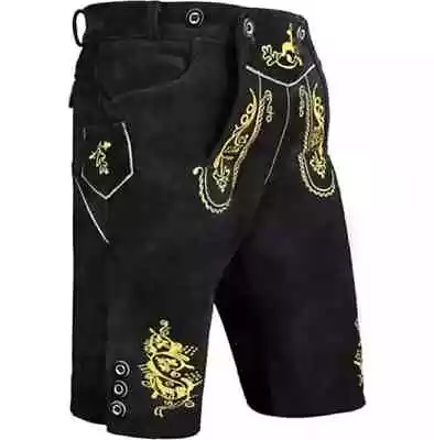 Men's Bavarian Oktoberfest Lederhosen Shorts German Trachten Black Suede Leather • $89.90