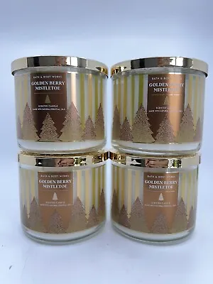 Bath And Body Works (4 Pack) GOLDEN BERRY MISTLETOE 3 Wick Candle 14.5 Oz New! • $85.50