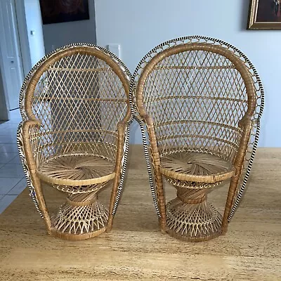 Vintage Cane Wicker Peacock Doll Teddy Bear Chairs Retro Boho VGC 40cm Plants • $64.99