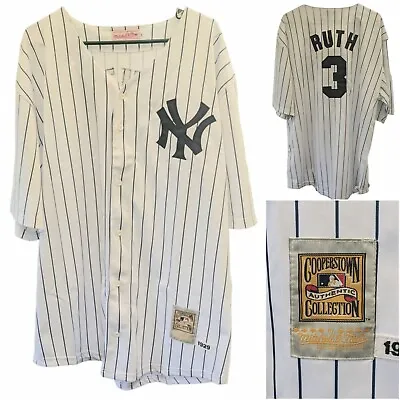 New York Yankees Babe Ruth White Mitchell And Ness Stitched Jersey Size 56 • $79.95