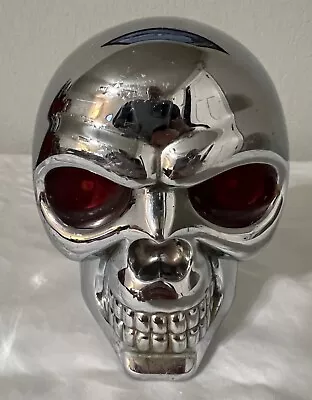 Vintage Skull Chrome Hitch Cover Hood Ornament Metal With Red Eyes • $40