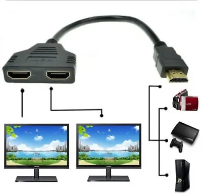 New 1X HDMI Male To 2X HDMI Female Y Splitter Switch Adapter Cable Fast Shipping • $8.99