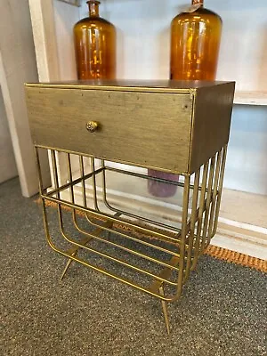 Bedside Cabinet Gold Wire Glass Shelves With Draw Golden Painted Modern Table • £125