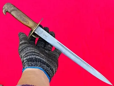 Vintage Short Sword Blade Dagger Europe Military Knife Tanto Signed Brass Sheath • $124.77