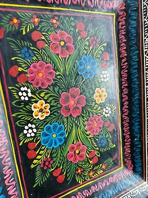 Mexican Hand Painted Black And Bright Colored Lacquered Tray • $11.99