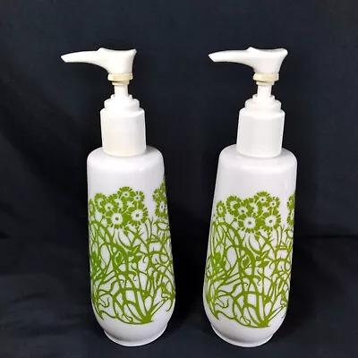 Vintage Amway Soap And Lotion Pump Dispenser White Milk Glass Green Floral EMPTY • $24.99