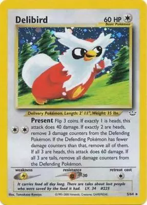 NM-Mint Delibird - 5/64 - Holo Rare - Unlimited Edition Pokemon Neo Revelation • $25.59