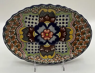 Stunning Talavera Mexico Pottery Ruffle Trim Oval Platter Plate Dish Colorful • $42.50