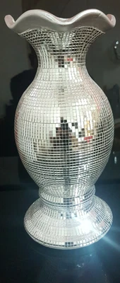 £24.99 • Buy 10  Mosaic Vase Crushed Diamond Silver Crystal Decorative Mirror Flower Luxury