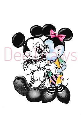 Mickey Mouse And Minnie Mouse PRINT Art Illustration Drawing. TNBC • £3