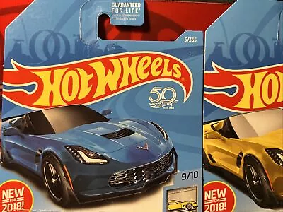 2ea Hot Wheels Corvette C7 Z06 Convertible Blue And Yellow • $12.99