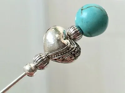 £5.70 • Buy Turquoise Gemstone Vintage Silver Style 5 Inch Long Hat Pin With Pin Protector**