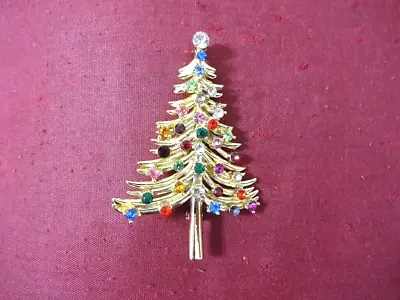 Vintage Signed DODDS Christmas Tree Pin Brooch Multi-Color Rhinestones • $18