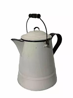 Vintage White Black/blue Enamelware Metal Water Pitcher Jug Farmhouse Decor Read • $39.99