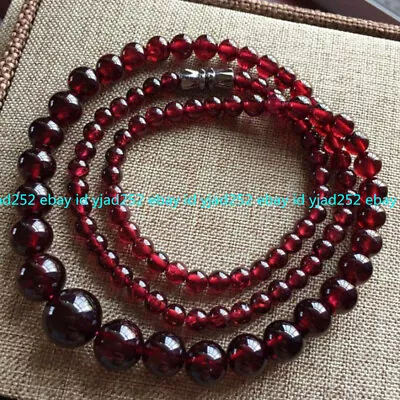Natural 5-11mm Dark Red Garnet Round Gemstone Beads Necklace 18  AAA++ • $11.99
