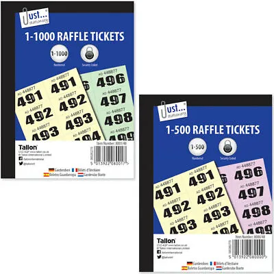 Cloakroom Tickets - Raffle Tickets Coloured Book Draw Tombola 500 1000 Pages • £2.69