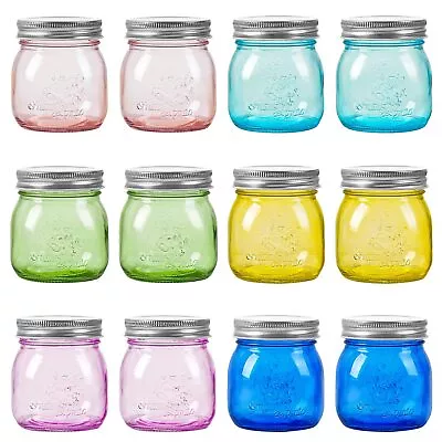 Amzcku Colored Mason Jars 8 Oz With Metal Lids - Regular Mouth Canning 12 Pack • $35.26