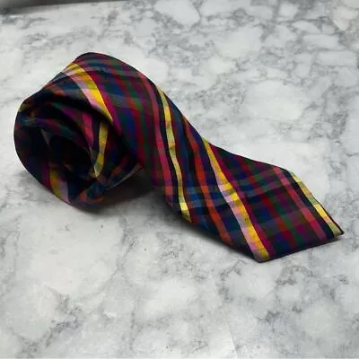 J Press Men's Pastel Silk Diagonal Plaid Neck Tie Made In England • $18