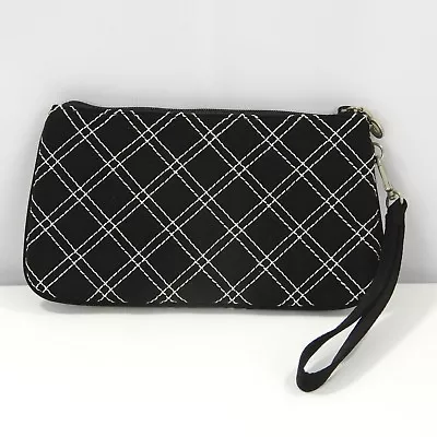 Vera Bradley Wristlet Purse Black White Checkerboard Floral Interior Mirror • $10