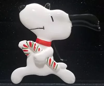 Vintage Peanuts SNOOPY W/ Candy Cane FLAT Ceramic Christmas ORNAMENT  • $8.95