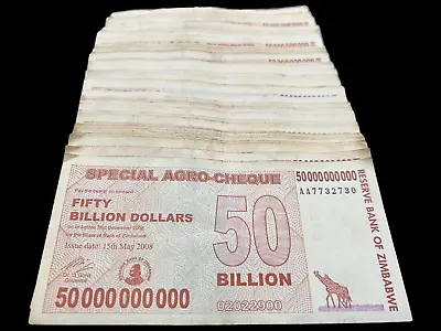 100x Zimbabwe 50 Billion Dollar Special Agro Cheque Bill Banknote - 5 Trillion • $199.99