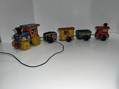 Vintage Fisher Price #215 Choo Choo Train 1955 Train Engine With 4 Cars Pull Toy • $20