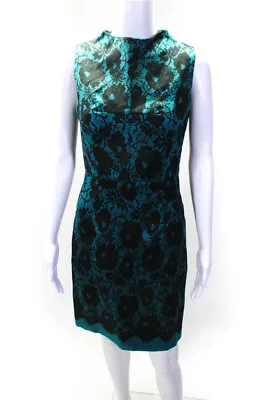 Milly Women's Round Neck Sleeveless A-Line Mini Dress Green Lace Print Size 4 • $42.69