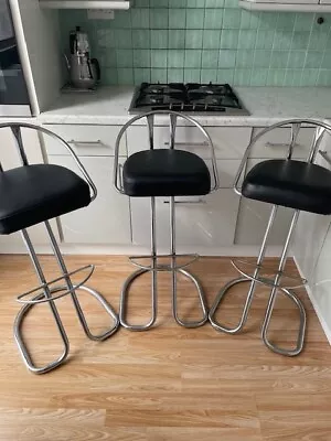 Breakfast Bar Stools Black Seat Z Chrome Frame • £75