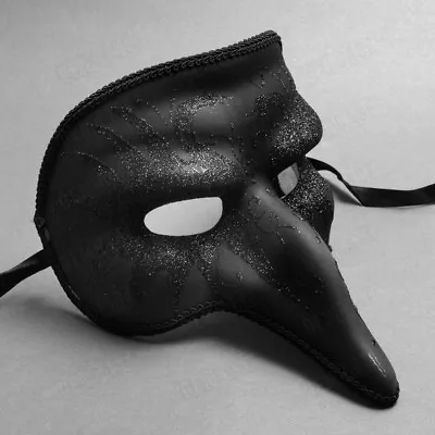 New Black Glittering Venetian Long Nose Bird Men Party Masquerade Mask Costume • $14.99