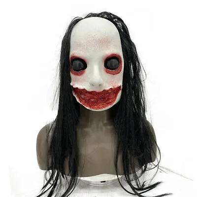 | Womens Latex Scary Horror Halloween Masks With Long Black Hair Wig Fancy Dress • £20.26