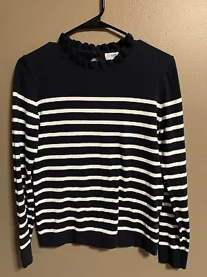 J Crew Striped Ruffleneck Sweater Size XS Navy And White • $15