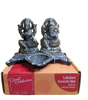 Diwali Celebration Lakshmi Ganesh Idol Metal Diya Brand New Gold Tone • $11.99