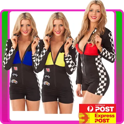 Ladies Miss Racer Racing Sport Driver Costume Super Car Grid Girl Fancy Dress • $24.78
