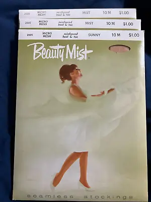 RARE VINTAGE 3 Pr Beauty Mist Seamless Stockings 1950’s 10M Short • $35