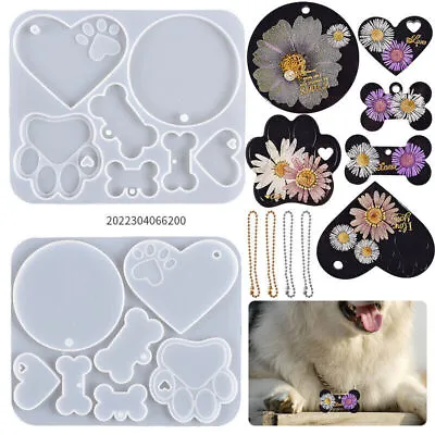 £4.73 • Buy Silicone Dog Cat Tag  Resin Casting Mold Pet Pendant Keychain Epoxy Mould
