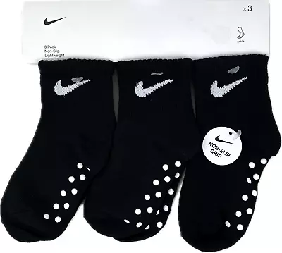 3 Pair Nike Baby Boy Infant Gripper Ankle Socks Black White 6-12 Months • $12.34