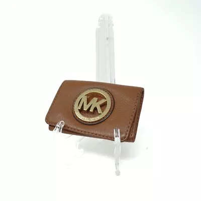 Michael Kors Brown Genuine Leather MK Logo Foldover Card Case Wallet • $22.50