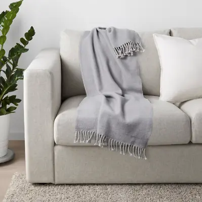 Ikea OMTANKSAM OMTÄNKSAM 100% Wool Throw Blanket 60x160cm Light Grey 604.193.54 • £29.99